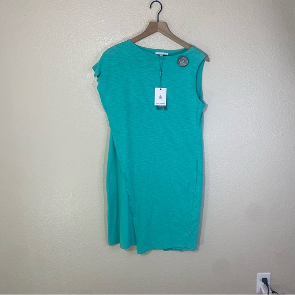 neon buddha Dresses & Skirts - Neon Buddha On Deck Teal Dress Size Small NWT Stretch Jersey Draped Panels